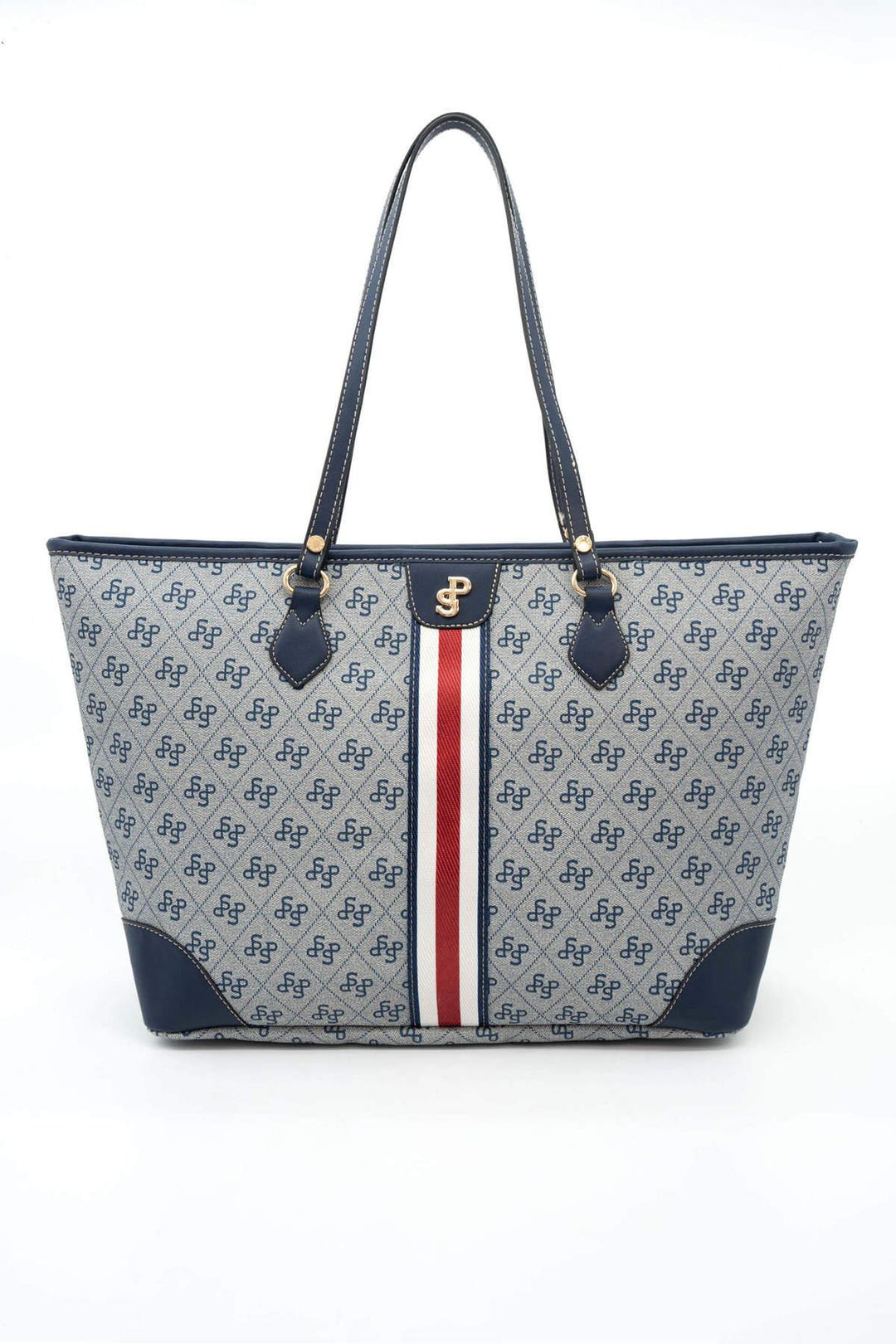 Silver & Polo SP1169 Şeritli Monogram Kadın Omuz Shopper Çanta