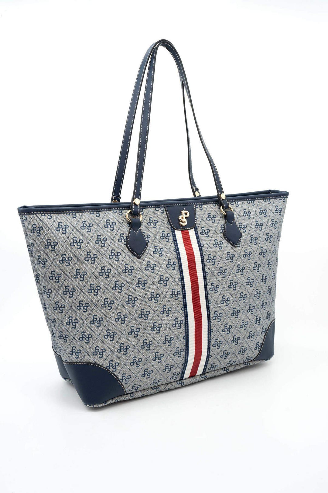 Silver & Polo SP1169 Şeritli Monogram Kadın Omuz Shopper Çanta