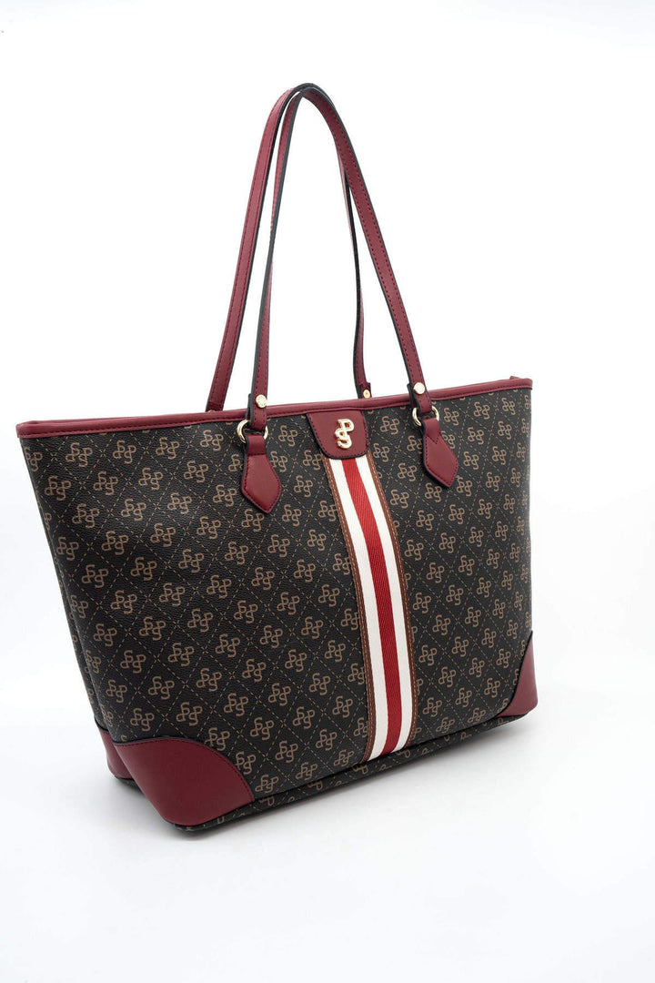 Silver & Polo SP1169 Şeritli Monogram Kadın Omuz Shopper Çanta