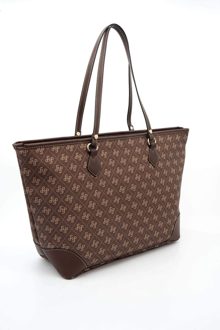 Silver & Polo SP1169 Şeritli Monogram Kadın Omuz Shopper Çanta