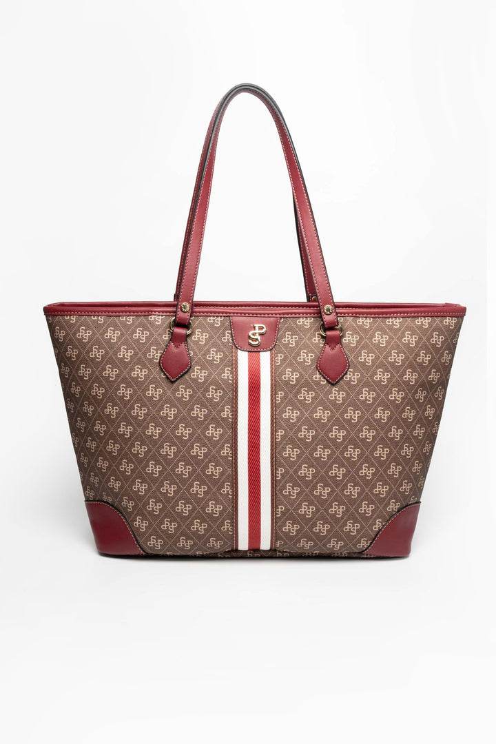 Silver & Polo SP1169 Şeritli Monogram Kadın Omuz Shopper Çanta