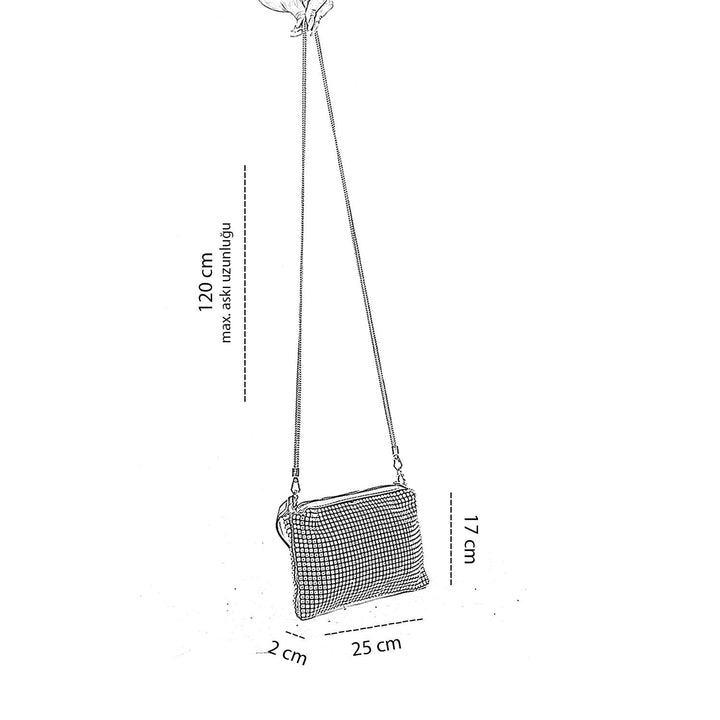 Yudel Kadın Taş İşlemeli Zincir Askılı Abiye Çanta